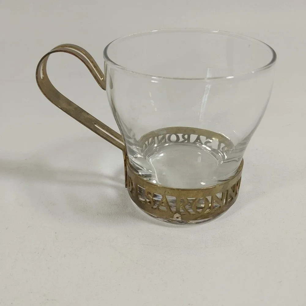 Libbey‎ Amaretto Di Saronno Glasses Metal Frame Vintage Barware